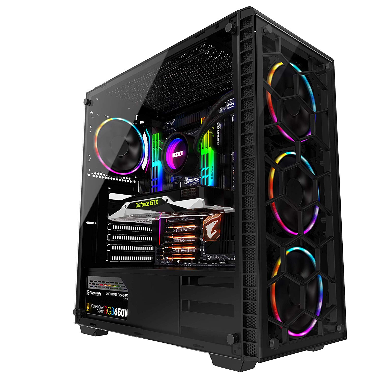 ATX Mid Tower Gaming Computer Case 4 LED RGB Cooling Fans ...